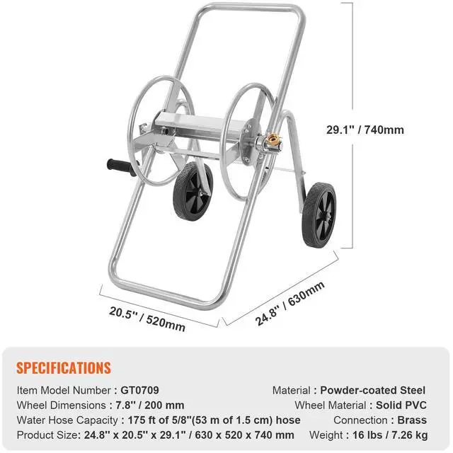 Alt view image 7 of 7 - Water Hose Reel Cart, 175/230 ft High-Pressure Garden Hose Cart, Hoses Reel Carts with Two Wheels, Handle & Heavy-Duty Mesh Storage Basket, Portable Hoses Reels for Garden Watering, Car Washing