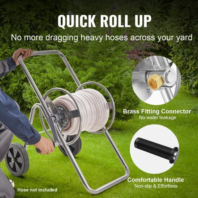 Alt view image 4 of 7 - Water Hose Reel Cart, 175/230 ft High-Pressure Garden Hose Cart, Hoses Reel Carts with Two Wheels, Handle & Heavy-Duty Mesh Storage Basket, Portable Hoses Reels for Garden Watering, Car Washing
