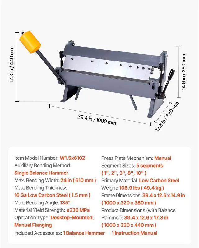 Alt view image 7 of 14 - Box and Pan Brake, 24 in Sheet Metal Bending Brake,16-Gauge Mild Steel Capacity, 0-135 Degree Adjustable, Metal Bender Machine with 5 Fingers, Heavy-Duty Aluminum Folder for Precise Bending