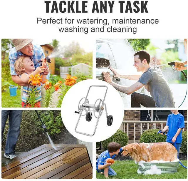 Alt view image 6 of 7 - Water Hose Reel Cart, 175/230 ft High-Pressure Garden Hose Cart, Hoses Reel Carts with Two Wheels, Handle & Heavy-Duty Mesh Storage Basket, Portable Hoses Reels for Garden Watering, Car Washing