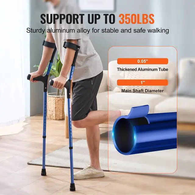Alt view image 4 of 7 - Forearm Crutches for Adults, 11-Level Height Adjustable Walking Crutches with 4-Level Upper Cuff, Lightweight Aluminum Medical Support Crutches for Leg Injury Surgery Disabled, 1 Pair (350LBS)