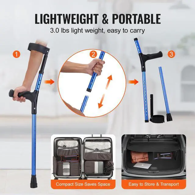 Alt view image 6 of 7 - Forearm Crutches for Adults, 11-Level Height Adjustable Walking Crutches with 4-Level Upper Cuff, Lightweight Aluminum Medical Support Crutches for Leg Injury Surgery Disabled, 1 Pair (350LBS)