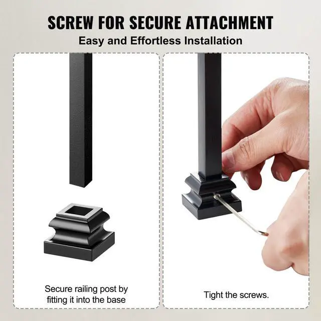 Alt view image 4 of 7 - Aluminum Alloy Baluster Shoes Stair Flat Shoe with Screw Holes for 1/2 Inch Square Scroll Basket Twist Knuckle Staircase Balusters Metal Spindle Railing, Satin Black (50 Pcs)