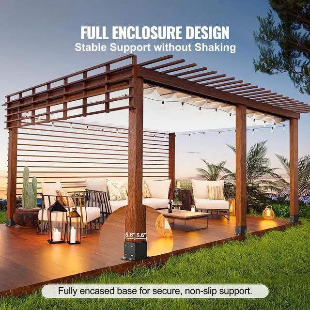Alt view image 2 of 7 - 6x6 Post Base 4 Pcs, Inner Size 5.6"x5.6" Post Base Brackets, Heavy Duty Powder-Coated Post Anchor Matte Black Wood Post Brackets for Pavilion Deck Railing Support Deck Base Plate