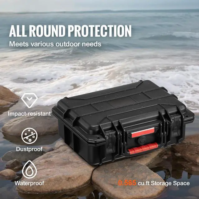 Alt view image 2 of 7 - Weatherproof Hard Case, Heavy Duty Protective Dry Box Case with Pre-cut Foam, and Retractable Pull Handles for Travel, Hunting, Military, Tactical, IP67 Waterproof Case for Cameras (40x32x16.6)