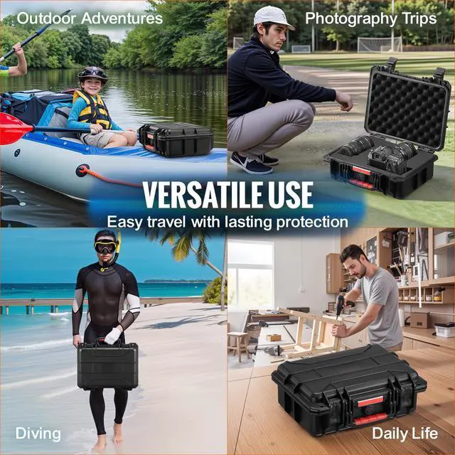 Alt view image 6 of 7 - Weatherproof Hard Case, Heavy Duty Protective Dry Box Case with Pre-cut Foam, and Retractable Pull Handles for Travel, Hunting, Military, Tactical, IP67 Waterproof Case for Cameras (40x32x16.6)