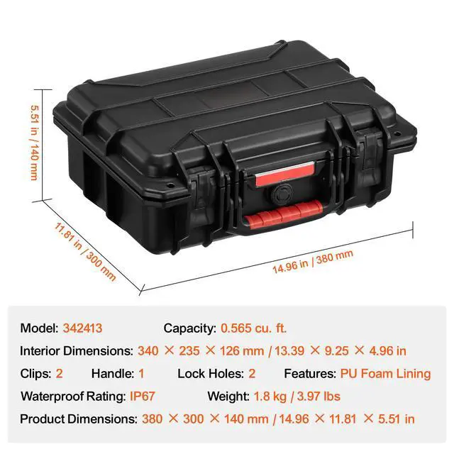 Alt view image 7 of 7 - Weatherproof Hard Case, Heavy Duty Protective Dry Box Case with Pre-cut Foam, and Retractable Pull Handles for Travel, Hunting, Military, Tactical, IP67 Waterproof Case for Cameras (40x32x16.6)