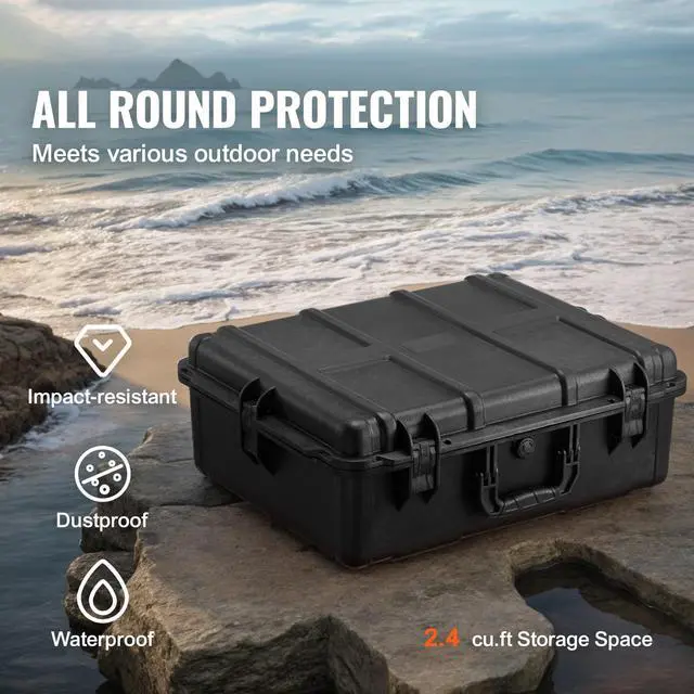 Alt view image 2 of 7 - Weatherproof Hard Case, Heavy Duty Protective Dry Box Case with Pre-cut Foam, and Retractable Pull Handles for Travel, Hunting, Military, Tactical, IP67 Waterproof Case for Cameras (56.1x37x26)