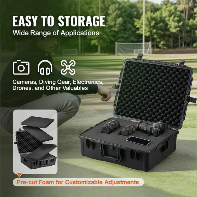 Alt view image 3 of 7 - Weatherproof Hard Case, Heavy Duty Protective Dry Box Case with Pre-cut Foam, and Retractable Pull Handles for Travel, Hunting, Military, Tactical, IP67 Waterproof Case for Cameras (56.1x37x26)