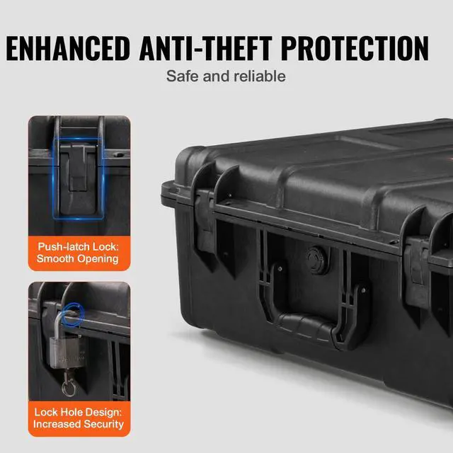 Alt view image 5 of 7 - Weatherproof Hard Case, Heavy Duty Protective Dry Box Case with Pre-cut Foam, and Retractable Pull Handles for Travel, Hunting, Military, Tactical, IP67 Waterproof Case for Cameras (56.1x37x26)