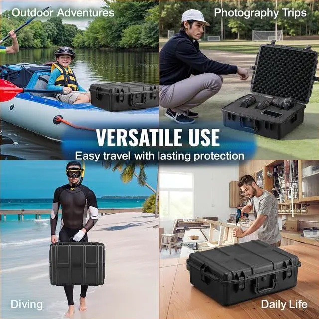 Alt view image 6 of 7 - Weatherproof Hard Case, Heavy Duty Protective Dry Box Case with Pre-cut Foam, and Retractable Pull Handles for Travel, Hunting, Military, Tactical, IP67 Waterproof Case for Cameras (56.1x37x26)