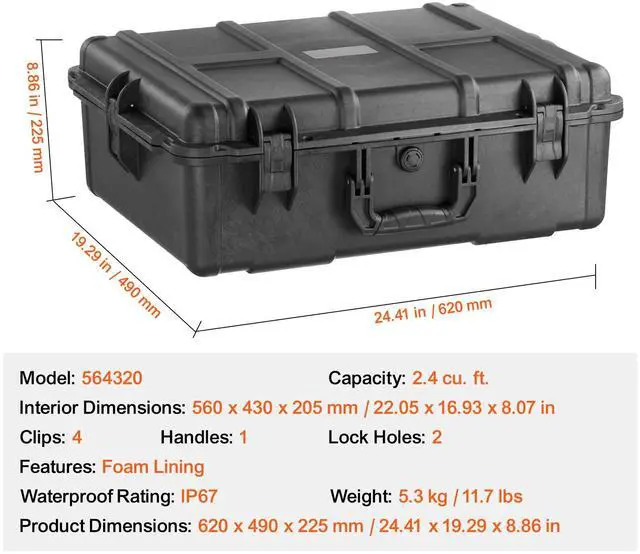 Alt view image 7 of 7 - Weatherproof Hard Case, Heavy Duty Protective Dry Box Case with Pre-cut Foam, and Retractable Pull Handles for Travel, Hunting, Military, Tactical, IP67 Waterproof Case for Cameras (56.1x37x26)