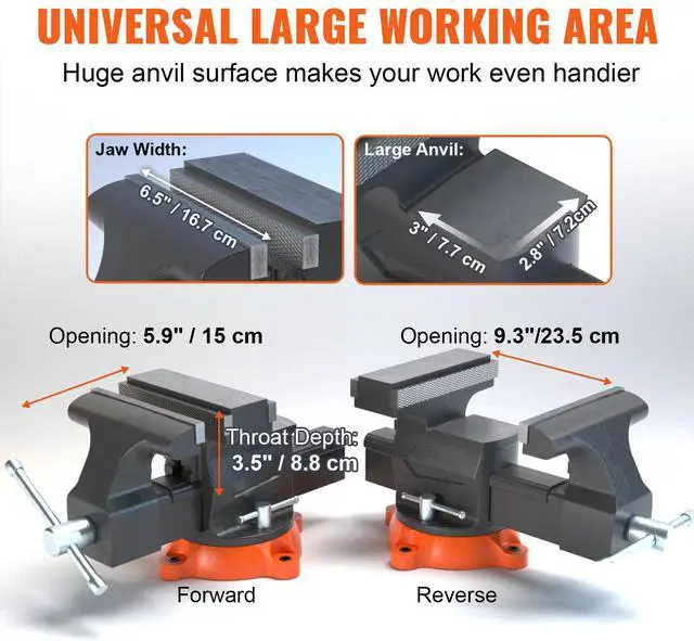Alt view image 3 of 7 - VEVOR 6.5" Bench Vise w/ 360Swivel Locking Base & Two-way Jaw Ductile Iron