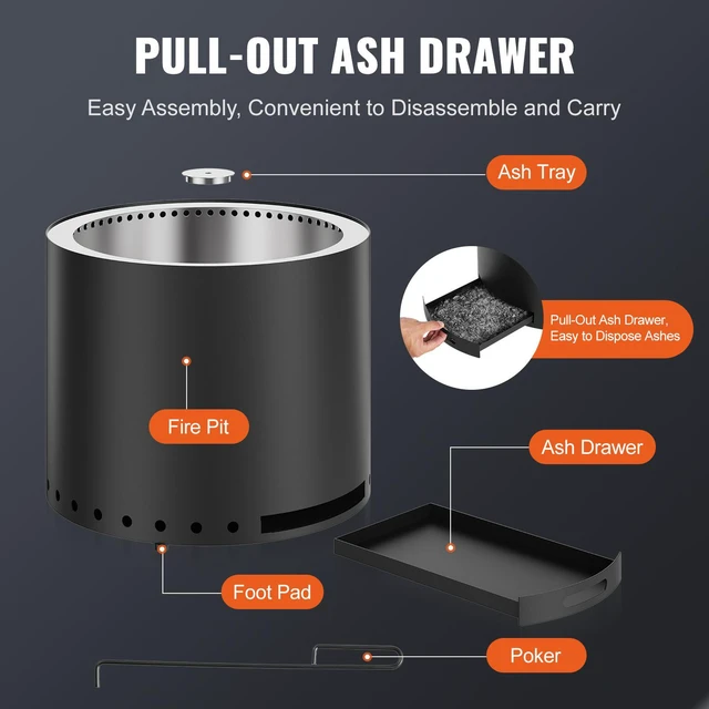 Alt view image 4 of 7 - Smokeless Fire Pit Stove Bonfire, H: 15.4 in x Dia: 19.3 in ,Wood Burning Fireplaces with Removable Ash Pan, SUS430 Stainless Steel inner Portable Outdoor Firepit, for Outdoor Patio Camping