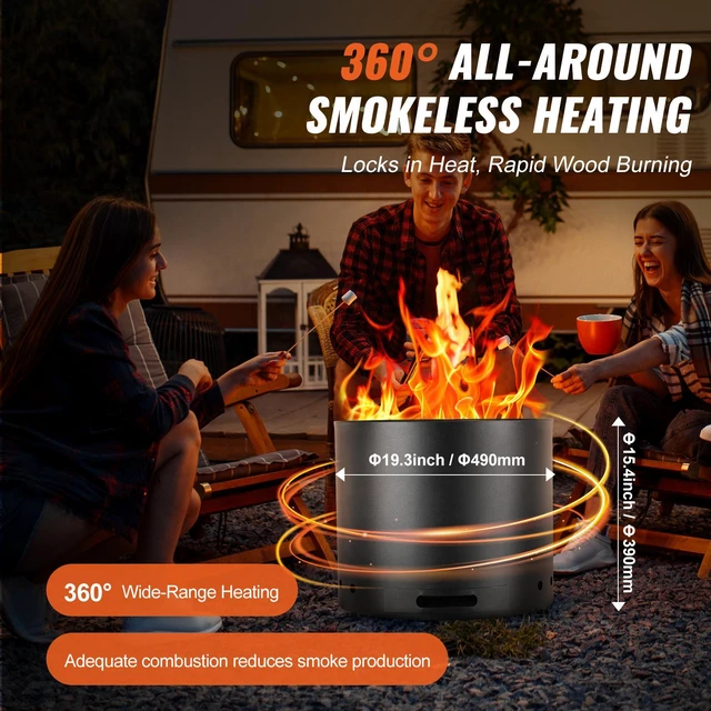 Alt view image 2 of 7 - Smokeless Fire Pit Stove Bonfire, H: 15.4 in x Dia: 19.3 in ,Wood Burning Fireplaces with Removable Ash Pan, SUS430 Stainless Steel inner Portable Outdoor Firepit, for Outdoor Patio Camping
