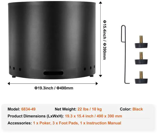 Alt view image 7 of 7 - Smokeless Fire Pit Stove Bonfire, H: 15.4 in x Dia: 19.3 in ,Wood Burning Fireplaces with Removable Ash Pan, SUS430 Stainless Steel inner Portable Outdoor Firepit, for Outdoor Patio Camping