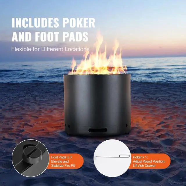 Alt view image 6 of 7 - Smokeless Fire Pit Stove Bonfire, H: 15.4 in x Dia: 19.3 in ,Wood Burning Fireplaces with Removable Ash Pan, SUS430 Stainless Steel inner Portable Outdoor Firepit, for Outdoor Patio Camping
