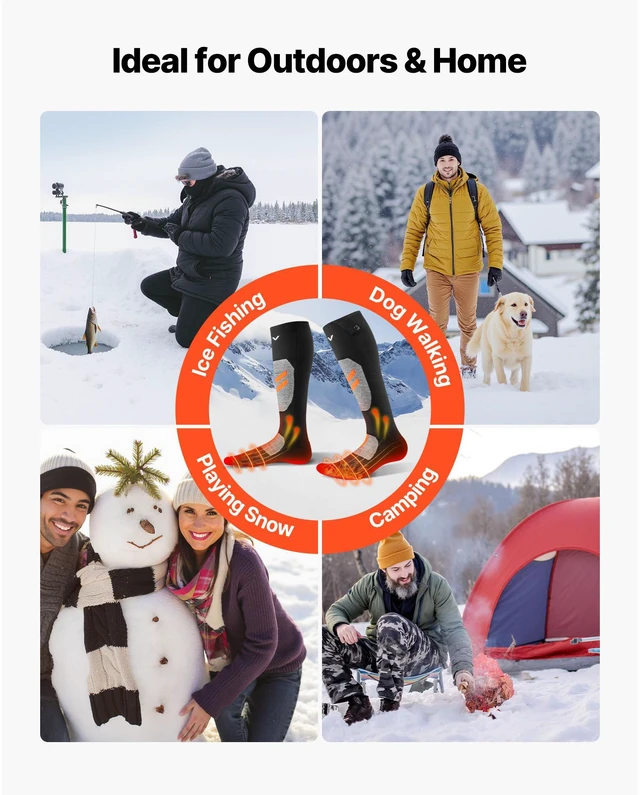 Alt view image 6 of 9 - VEVOR Electric Heated Socks 5000mAh M Size Rechargeable Heated Socks for Hunting