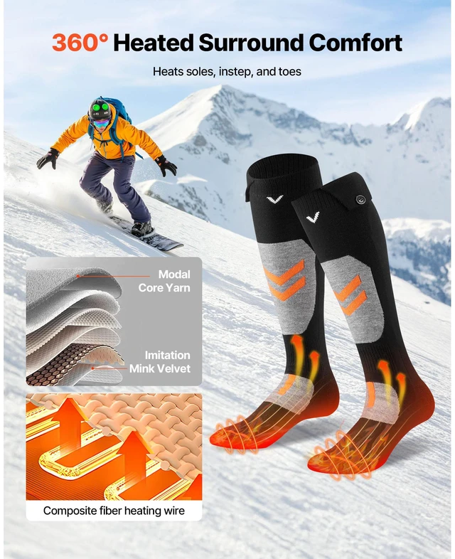 Alt view image 4 of 9 - VEVOR Electric Heated Socks 5000mAh M Size Rechargeable Heated Socks for Hunting