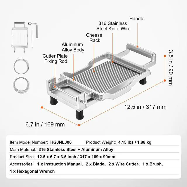Alt view image 7 of 7 - VEVOR Cheese Cutter with Wire Cheeser Butter Cutting 0.39" & 0.78" Cheese Slicer