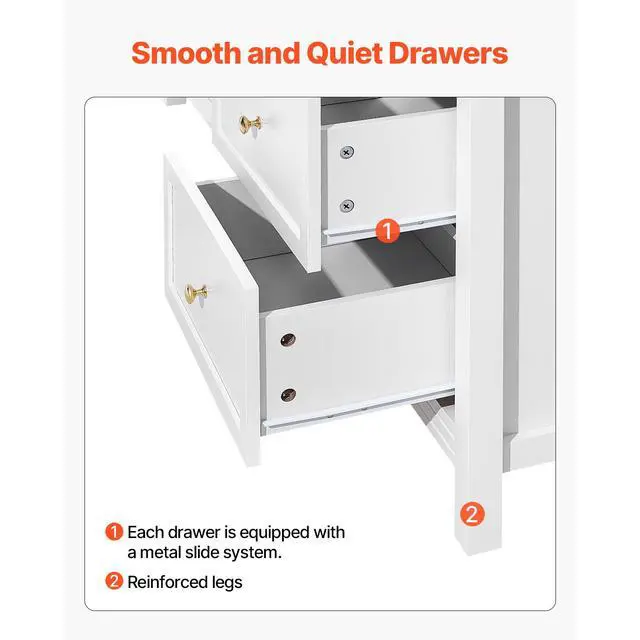 Alt view image 6 of 7 - 9 Drawer Dresser, Wooden Chest of Drawers with Sliding and Anti-tip Device, Retro Minimalist Dresser Chest, Closet Storage TV Stand Organizer for Living Room, Hallway, Bedroom, Entryway, White