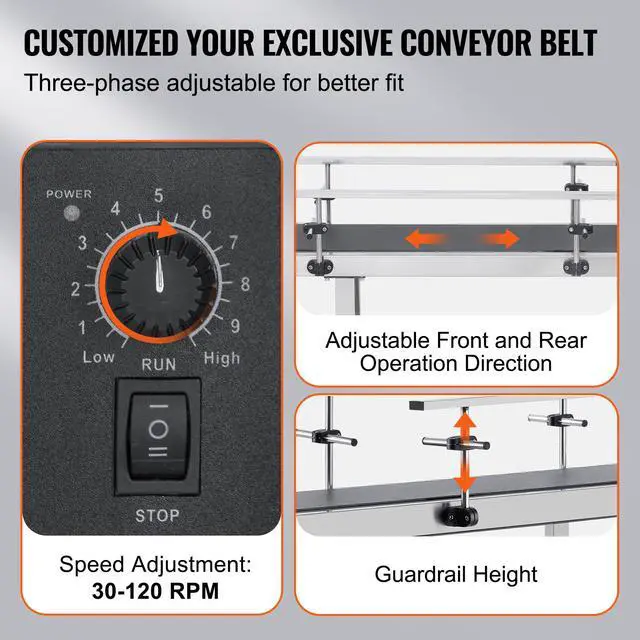 Alt view image 4 of 7 - Belt Conveyor, 71 x 7.8 inch Conveyor Table, Heavy Duty Stainless Steel Motorized Belt Conveyor for Inkjet Coding Applications Powered PVC Belt Anti-Static Adjustable Speed (Double Guardrail)