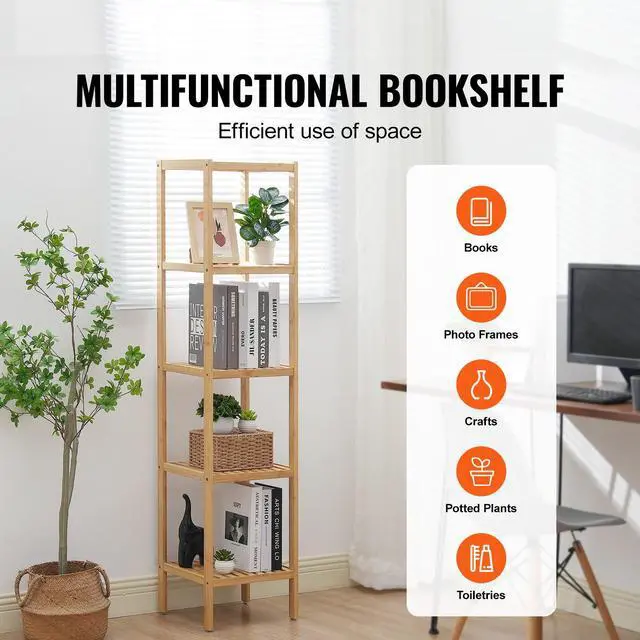 Alt view image 2 of 7 - 5-Tier Bathroom Standing Shelf, Narrow Shelving Unit, Display Storage Rack Organizer, Freestanding Flower Plant Stand, Multifunctional Bamboo Shelf Ideal for BathRoom, Kitchen, Home, Natural