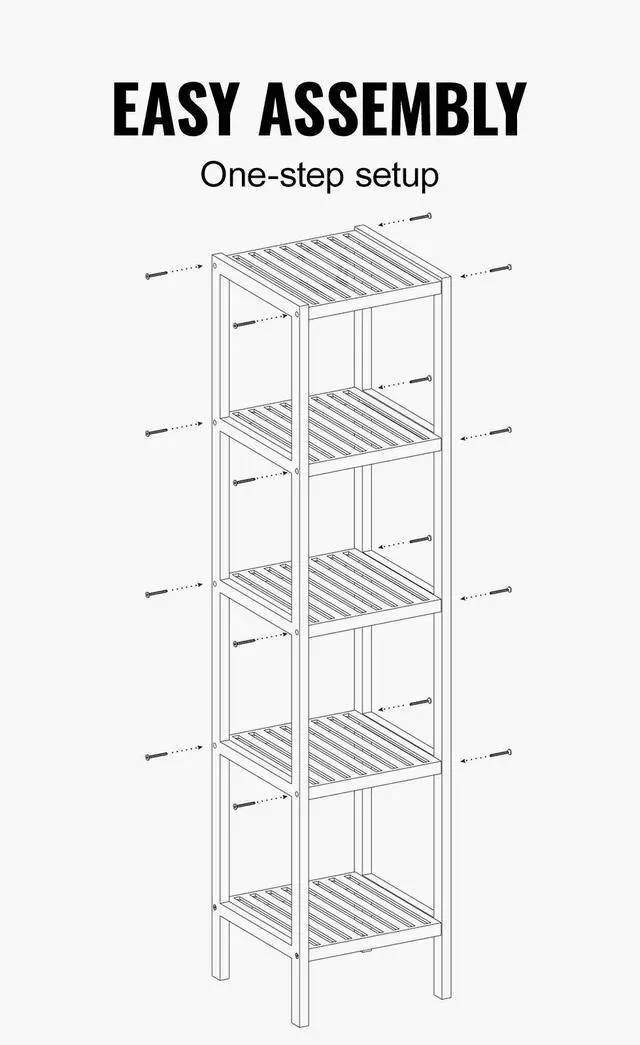 Alt view image 6 of 7 - 5-Tier Bathroom Standing Shelf, Narrow Shelving Unit, Display Storage Rack Organizer, Freestanding Flower Plant Stand, Multifunctional Bamboo Shelf Ideal for BathRoom, Kitchen, Home, Natural