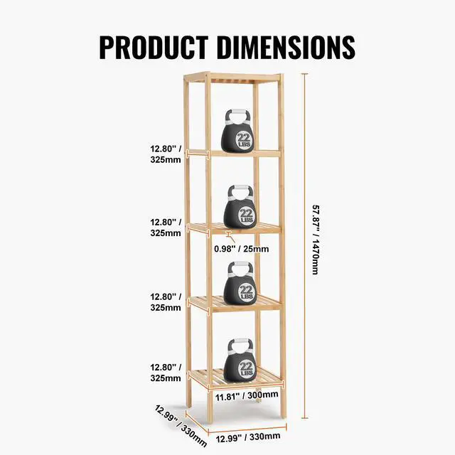 Alt view image 3 of 7 - 5-Tier Bathroom Standing Shelf, Narrow Shelving Unit, Display Storage Rack Organizer, Freestanding Flower Plant Stand, Multifunctional Bamboo Shelf Ideal for BathRoom, Kitchen, Home, Natural