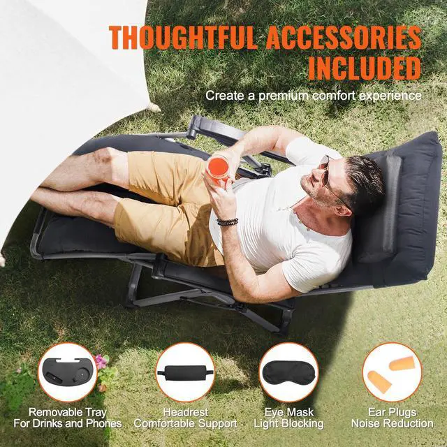 Alt view image 6 of 7 - Zero Gravity Chair, 26 inch Zero Gravity Recliner Lounge Chair for Indoor and Outdoor, Adjustable Anti Gravity Chair with Cushion, Headrest, Footrest, and Cupholder, 500 lbs, Black