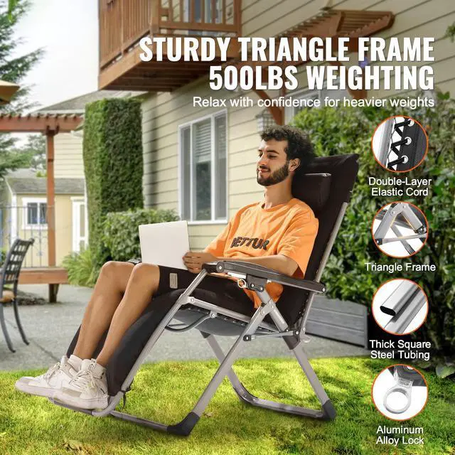 Alt view image 2 of 7 - Zero Gravity Chair, 26 inch Zero Gravity Recliner Lounge Chair for Indoor and Outdoor, Adjustable Anti Gravity Chair with Cushion, Headrest, Footrest, and Cupholder, 500 lbs, Black