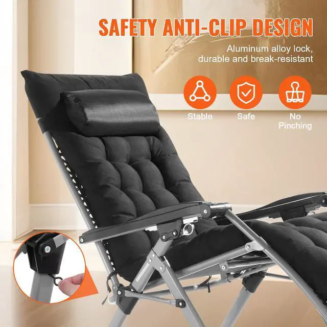 Alt view image 5 of 7 - Zero Gravity Chair, 26 inch Zero Gravity Recliner Lounge Chair for Indoor and Outdoor, Adjustable Anti Gravity Chair with Cushion, Headrest, Footrest, and Cupholder, 500 lbs, Black