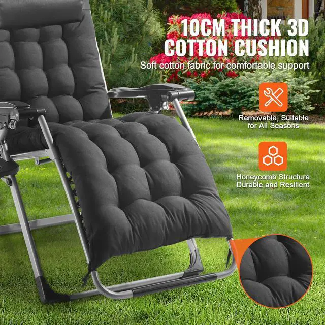 Alt view image 4 of 7 - Zero Gravity Chair, 26 inch Zero Gravity Recliner Lounge Chair for Indoor and Outdoor, Adjustable Anti Gravity Chair with Cushion, Headrest, Footrest, and Cupholder, 500 lbs, Black