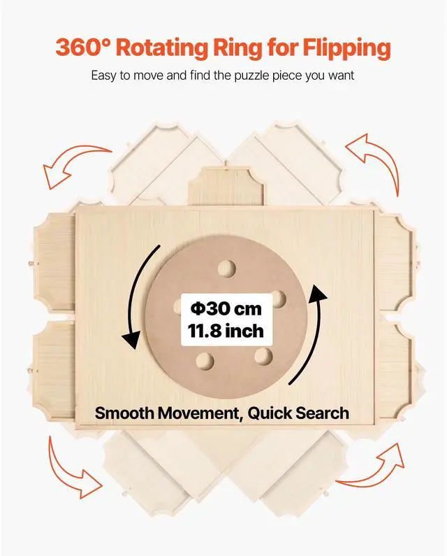 Alt view image 3 of 7 - VEVOR 1000 Piece Rotating Puzzle Board with 5 Drawers and Cover, 29x21 in Portable Wooden Table, Jigsaw Puzzle Accessories for Adults, Puzzles Organizer Storage System, Birthday Gift for Mom