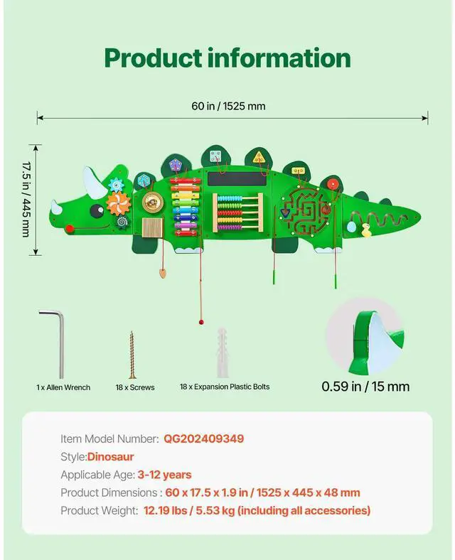 Alt view image 7 of 7 - Dinosaur Activity Wall Busy Board Panels, 11 Activities, Montessori Sensory Wall Toy for Kids 3-12 Years, Montessori Learning Activity Center, Ideal for Toddler Playroom Nursery Classroom