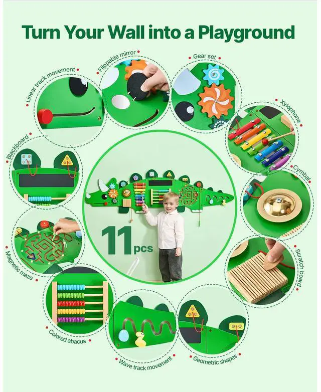 Alt view image 2 of 7 - Dinosaur Activity Wall Busy Board Panels, 11 Activities, Montessori Sensory Wall Toy for Kids 3-12 Years, Montessori Learning Activity Center, Ideal for Toddler Playroom Nursery Classroom