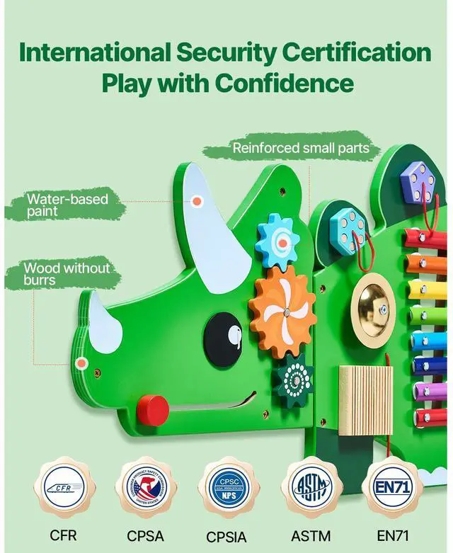 Alt view image 3 of 7 - Dinosaur Activity Wall Busy Board Panels, 11 Activities, Montessori Sensory Wall Toy for Kids 3-12 Years, Montessori Learning Activity Center, Ideal for Toddler Playroom Nursery Classroom