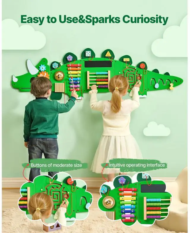 Alt view image 5 of 7 - Dinosaur Activity Wall Busy Board Panels, 11 Activities, Montessori Sensory Wall Toy for Kids 3-12 Years, Montessori Learning Activity Center, Ideal for Toddler Playroom Nursery Classroom