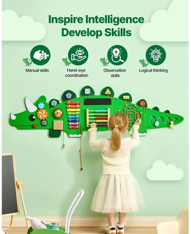 Alt view image 4 of 7 - Dinosaur Activity Wall Busy Board Panels, 11 Activities, Montessori Sensory Wall Toy for Kids 3-12 Years, Montessori Learning Activity Center, Ideal for Toddler Playroom Nursery Classroom