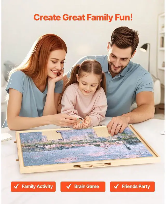 Alt view image 6 of 7 - VEVOR 1000 Piece Rotating Puzzle Board with 5 Drawers and Cover, 29x21 in Portable Wooden Table, Jigsaw Puzzle Accessories for Adults, Puzzles Organizer Storage System, Birthday Gift for Mom