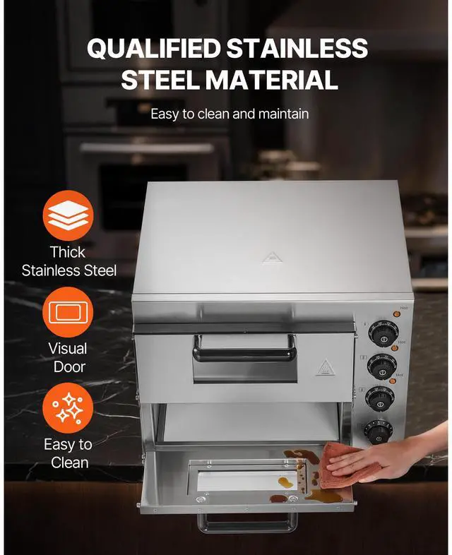 Alt view image 5 of 7 - Commercial Pizza Oven Countertop, 14-Inch Double Deck Layer, Stainless Steel Electric Pizza Oven with Stone and Handle, Multipurpose Indoor Pizza Maker for Restaurant Home Pretzels Baked