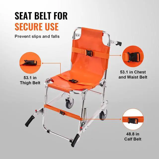 Alt view image 4 of 7 - EMS Stair Chair, 350 lbs Load Capacity, Foldable Aluminum Emergency Stair Climbing Wheelchair with 2 Wheels, Portable Stair Lift Chair Ambulance Firefighter Evacuation Use for Elderly, Disabled