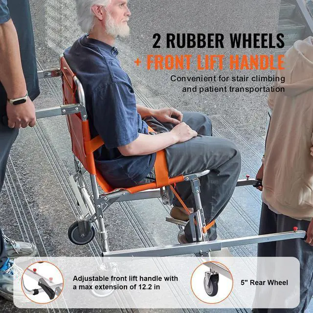 Alt view image 2 of 7 - EMS Stair Chair, 350 lbs Load Capacity, Foldable Aluminum Emergency Stair Climbing Wheelchair with 2 Wheels, Portable Stair Lift Chair Ambulance Firefighter Evacuation Use for Elderly, Disabled