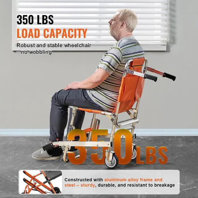 Alt view image 3 of 7 - EMS Stair Chair, 350 lbs Load Capacity, Foldable Aluminum Emergency Stair Climbing Wheelchair with 2 Wheels, Portable Stair Lift Chair Ambulance Firefighter Evacuation Use for Elderly, Disabled