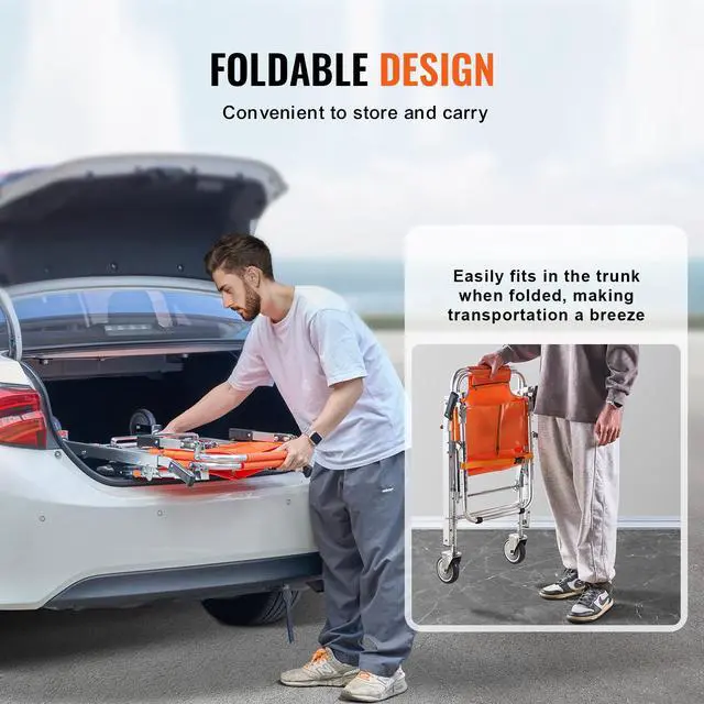 Alt view image 5 of 7 - EMS Stair Chair, 350 lbs Load Capacity, Foldable Aluminum Emergency Stair Climbing Wheelchair with 2 Wheels, Portable Stair Lift Chair Ambulance Firefighter Evacuation Use for Elderly, Disabled