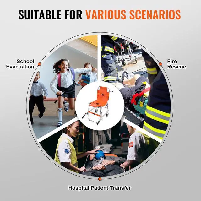 Alt view image 6 of 7 - EMS Stair Chair, 350 lbs Load Capacity, Foldable Aluminum Emergency Stair Climbing Wheelchair with 2 Wheels, Portable Stair Lift Chair Ambulance Firefighter Evacuation Use for Elderly, Disabled