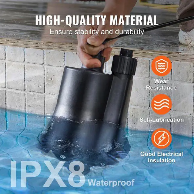 Alt view image 3 of 7 - Utility Pump, 1/3 HP, 2450 GPH High Flow, 30 ft Head, Sump Pump Submersible Water Pump Portable Utility Pump with 10 ft Long Power Cord for Draining Water from Swimming Pool Garden Pond Basement
