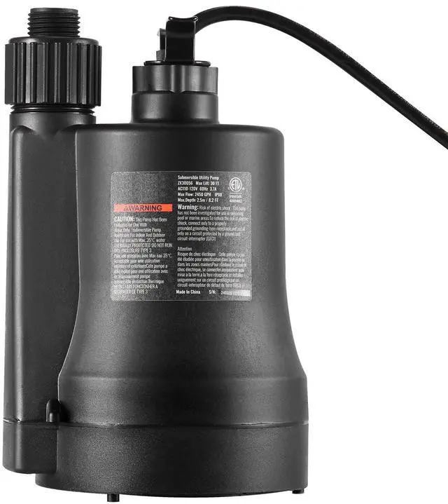 Main image of Utility Pump, 1/3 HP, 2450 GPH High Flow, 30 ft Head, Sump Pump Submersible Water Pump Portable Utility Pump with 10 ft Long Power Cord for Draining Water from Swimming Pool Garden Pond Basement