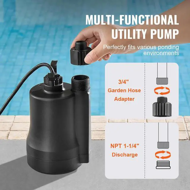 Alt view image 4 of 7 - Utility Pump, 1/3 HP, 2450 GPH High Flow, 30 ft Head, Sump Pump Submersible Water Pump Portable Utility Pump with 10 ft Long Power Cord for Draining Water from Swimming Pool Garden Pond Basement