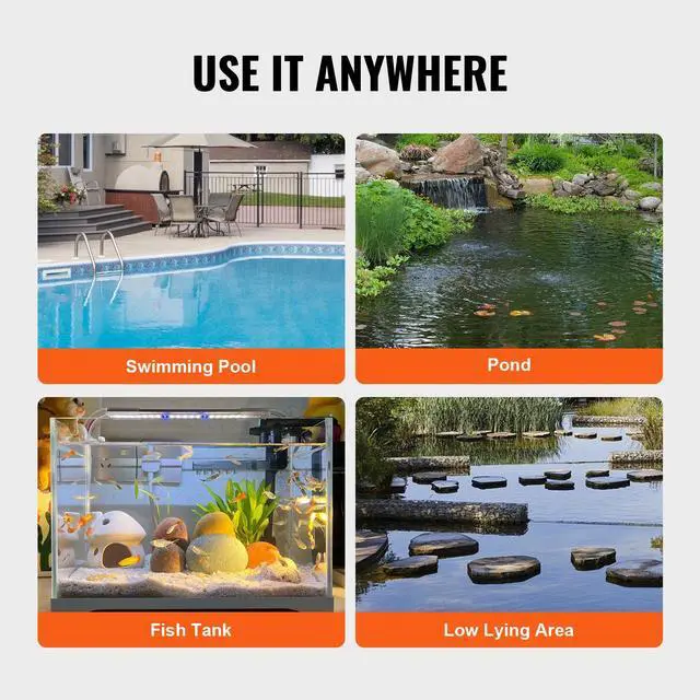 Alt view image 6 of 7 - Utility Pump, 1/3 HP, 2450 GPH High Flow, 30 ft Head, Sump Pump Submersible Water Pump Portable Utility Pump with 10 ft Long Power Cord for Draining Water from Swimming Pool Garden Pond Basement